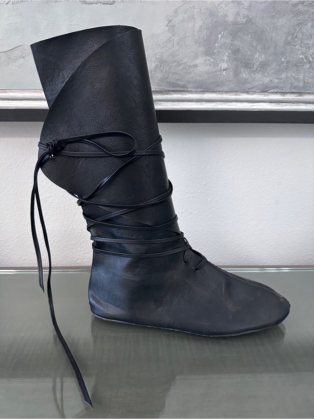 Costume/cosplay - Medieval Style Black Soft Leather Lace Wrap Boot - sz 11
